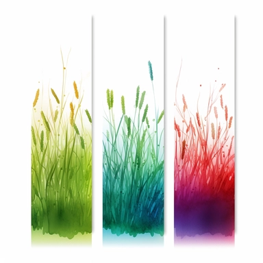 page dividers made of grass, set of three, clipart, watercolour, white background, rainbow colours