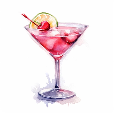watercolour cocktail, clipart, white background, cosmopolitan