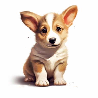 Corgi puppy, Clipart, Digital art, realistic, disney style, hyperdetailed, 1080p, Ultra-HD, white background