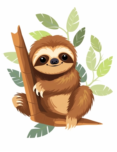 clipart sloth tow colors a side whole body for children's book cover page, white background, vector, high resolution with text