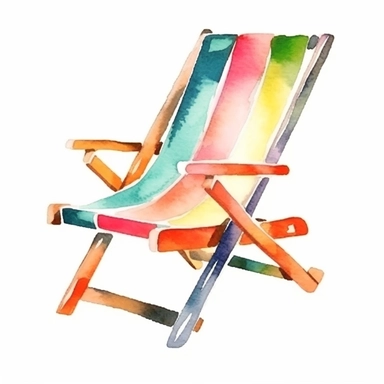 Watercolor Summer Lawn Chair clipart, Minimalist, bright colors, isolated white background, 8k