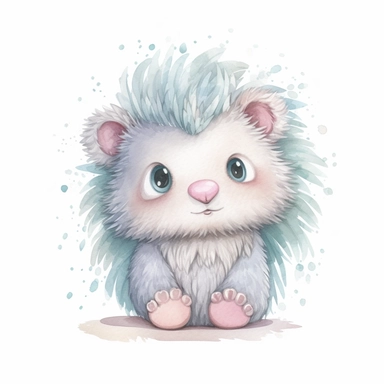 watercolor adorable kawaii baby porcupine character kawaii, isolated, kawaii,digital art,detailed, concept,art,8k,hd,on white background,clipart