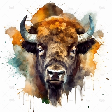 american bison oil painting watercolor clipart graffiti