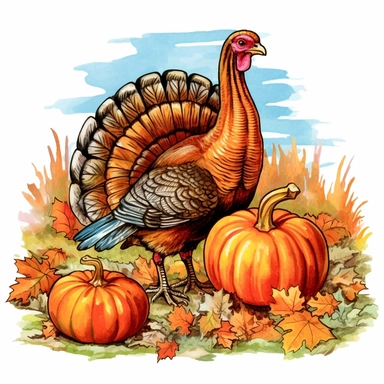 fall turkey and pumpkin cartoon in vivid colors clipart on a white background , in the style of rural america, high resolution, sarah purser, rural life scenes, large canvases, illustration, celebration of rural life , no watermark, text, words, paintbrush, 300 DPI, the images do not stick together, no text in the picture