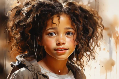 Watercolor happy cute beautiful brown skin african American girl about to cry detailed clipart, isolated, white background, spaced out--q 2