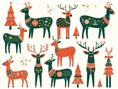 christmas reindeer clipart illustration, in the style of eccentric props, soft and rounded forms, shiny/glossy, red and green, multiple styles, booru, depictions of inclement weather