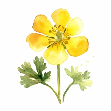 Buttercup flower, water color style, clipart, white background