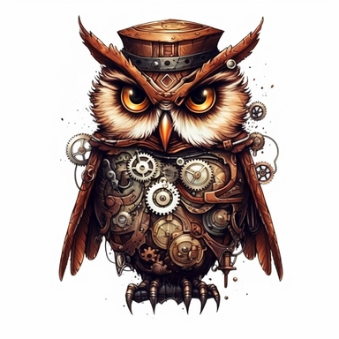 steampunk owl, dirty style Sublimation Clipart, isolated on white background