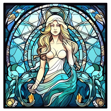 Stained Glass Aquarius Queen Sublimation Clipart,Cartoon,hyper realistic, intricate detail, illustration style,high solution,on the white background,