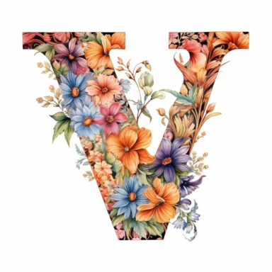 alphabet, letter W , floral image, clipart, white background