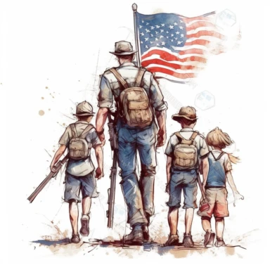 An intricately detailed watercolor clipart illustration displaying an ultra-realistic [specific design idea, like patriotic [soldier and children ] sticker, retro style, white background, the 4th of july style,  ], isolated on a white background, in the style of ultra-detailed watercolor clipart illustrations, HDR watercolor clipart illustrations, 32K watercolor clipart illustrations, hyperrealistic watercolor clipart illustrations, ultra-intricate watercolor clipart illustrations, high-resoluti