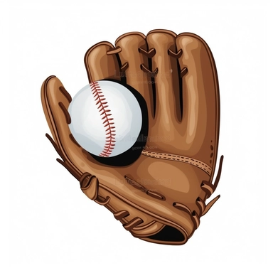 baseball glove holding a ball, clipart, white background
