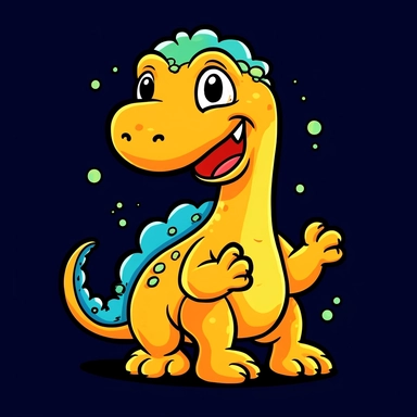 cute cartoon brontosaurus dinosaur clipart, black background,--no cut off edges