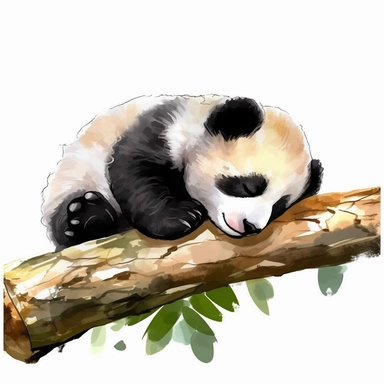 watercolor clipart of giant panda cub sleeping, high contrast background, 8k