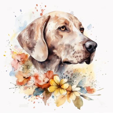 beautiful watercolor clipart of a dog with floral spring background removable