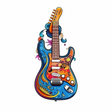 Cute Beautiful Retro 90s Color electric guitar Sublimation Clipart,Cartoon, hyper realistic, intricate detail, illustration style,high solution,on the white background