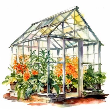 Greenhouse flowers clipart watercolor, isolated white background, high resolution, white background for removing background - - no text shadow font watermark