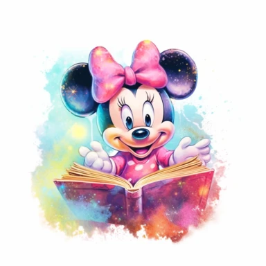 Watercolor Minnie Fantasy Png Clipart, Printable Fairytale Disney Mickey Art Print Svg, Magical Storybook Scrapbook Ephemera, isolated, cyberpunk style, isolated, 4k