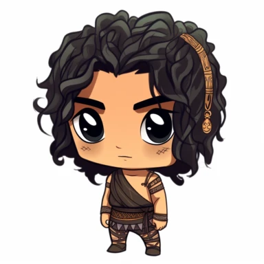 demigod Maui cute chibi clipart curly black hair