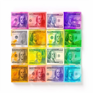 dollars, bright colour palette, clipart, isolated on white background