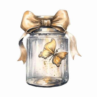 charming glass jar with bow, filled with Christmas Eve magic and wonder, watercolour clipart, silver and gold colors, I can't believe how beautiful this is
