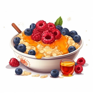 Vector illustration clipart>Bowl of oatmeal with berries and honey
