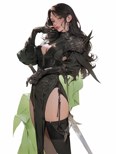 the Beauty wielding a sword, snapshot realism, fierce femenine pose,mercilessly,transparent background png clipart, in the style of mote kei, moody colour, changelingcore, ,calligraphy-inspired, uhd image, gongbi, China water colour