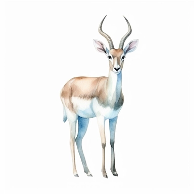 a pastel gazelle with kind eyes clipart with watercolor illustration,full body shot,8k,etsy style, white background