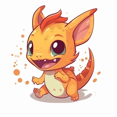 cute little baby dragon running, playing and laughing. anime style clipart.