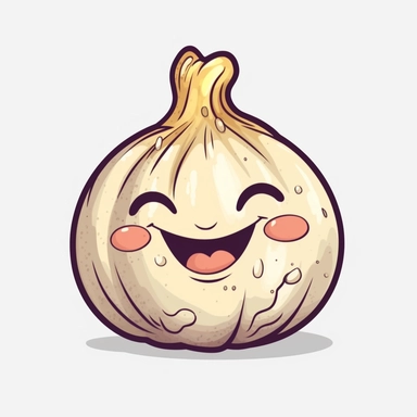 cute Garlic, happy and smiling, bold line, clipart, sticker, white background, no shadow, 8k detail