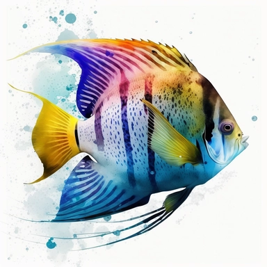 colourful regal angel fish Watercolor Clipart, drip effect, clean white background, 16K Colors, clean white background
