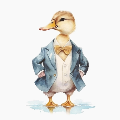 classic Beatrix potter Watercolor svg clipart of a cute adorable jemima puddle duck illustration by Beatrix potter , pastel groom wedding suit , cottage core, png isolated on white background