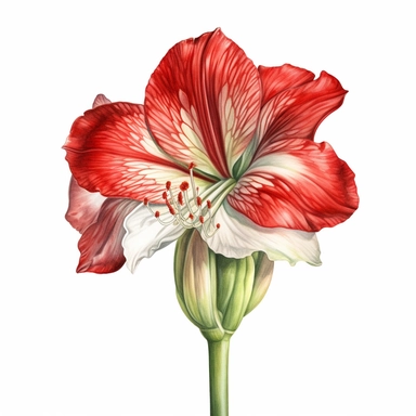 hyperrealism painting, amaryllis flower, white background, watercolor style, farmhouse chic, tempera clipart