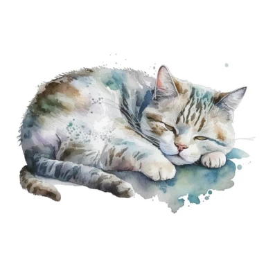 lazy cat clipart, watercolor single design, white background v5