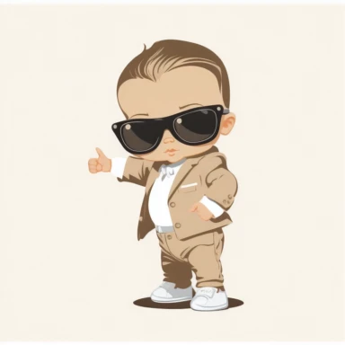famous movie star baby is posing in a dynamic pose with sunglasses on , transparent, white backgroud, flat clipart style--stylize1000--s2000--q5