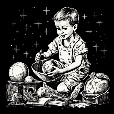 sketch clipart of 20s poster boy playing with toys, hd, white on black background, spaced out,--ar 3:2