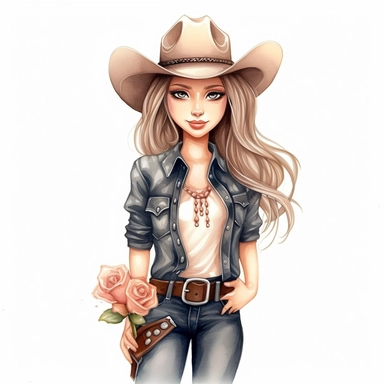 Cute Beautiful Cowgirl Sublimation Clipart,Cartoon,hyper realistic, intricate detail, illustration style,high solution , on the white background