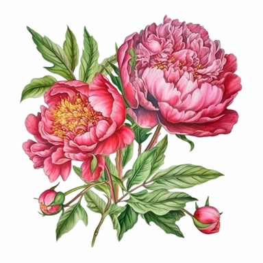 Ultra detailed Peony with branch and leaf clipart, vibrant color, super cute, spring peony clipart, spring large bouquet