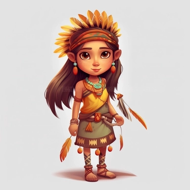 Cute Beautiful Native american Indian girl Full Body Sublimation Clipart,Cartoon,hyper realistic, intricate detail, illustration style,high solution,on the white background