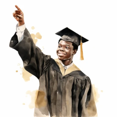 watercolor black male student graduation clipart on a white background
