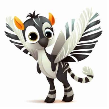 A cute [baby zebra] standing upright with [toucan] wings stretched out on both sides. Clipart. Clean crisp illustration on white background, ultra minimistic