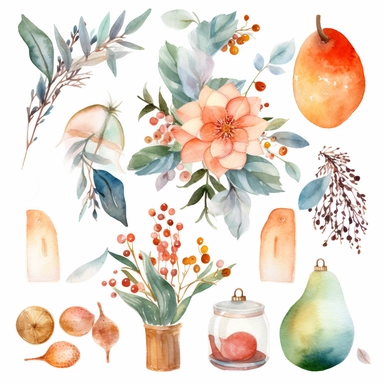 happy new year theme watercolor clipart white background