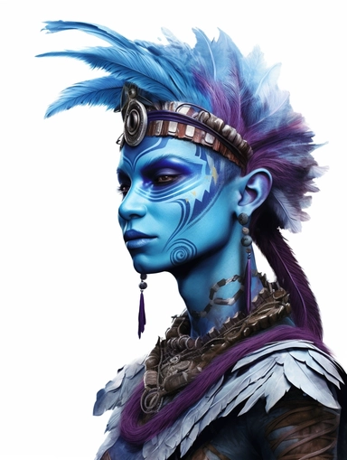 avatar character,blue and purple, clipart png, realistic, digital painting, WHITE BACKGROUND, fantasy style, realistic, painting, watercolor, 8k, ultra details,