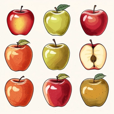 apple clip art, set of nine