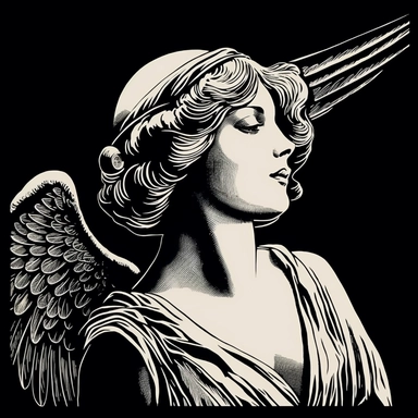 sketch clipart of 20s poster angel, hd, white on black background, spaced out,--ar 3:2
