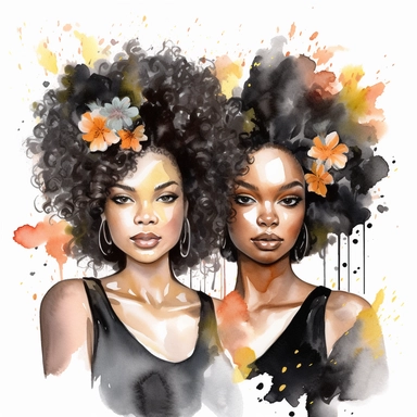 water color black adult sisters clipart