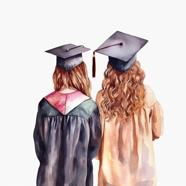 Behind view Graduation Clipart Graduate Students, bestfriends, watercolor Illustration clipart, 4K, extremely detailed