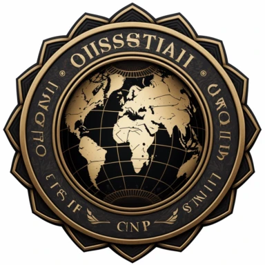/a round logo, facing front, with serrated edges, without text, for OSINT investigators, with a world globe:, clipart