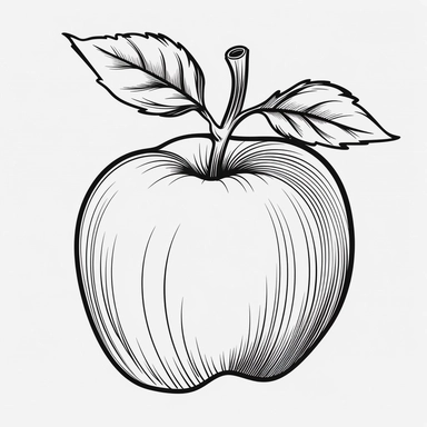 one apple simple clipart bold lines black white coloring page style no background