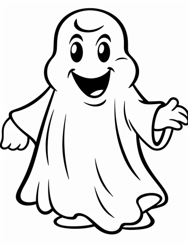 clipart cartoon ghost in the style of Pierre-Auguste Renior black and white child's coloring book, black and white smooth thick lines, solid white background, no background